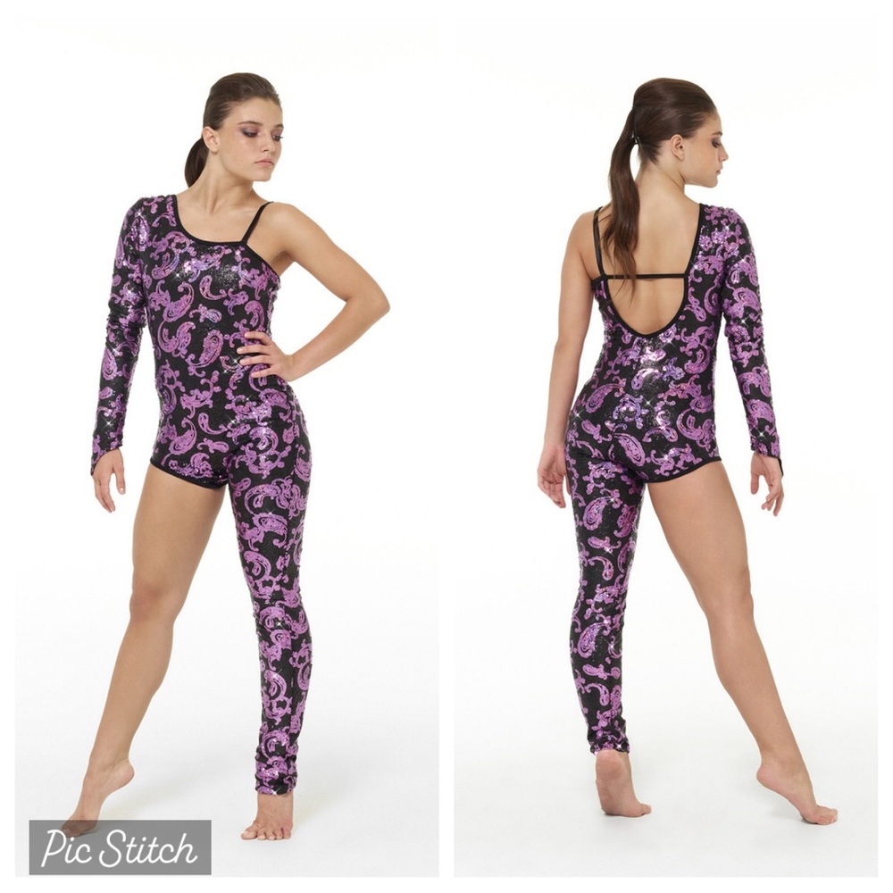 Tenth house Sequin Paisley one shoulder catsuit dance costume